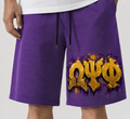 Purple shorts Gold letters